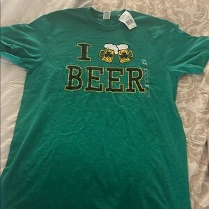 Green Graphic T-Shirt with Beer Print medium